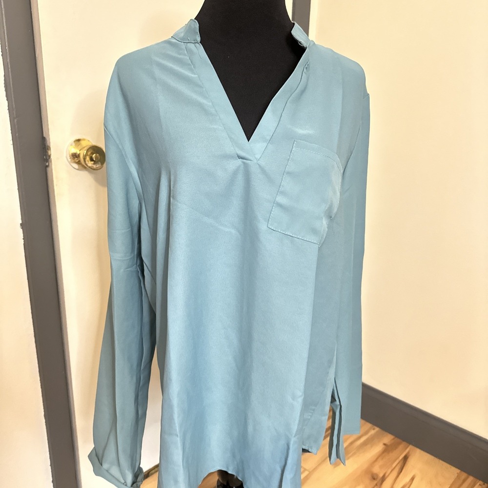 Fiji banded womens blouse pullover 4XL teal green‎ blue